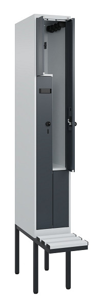 C+P Z-Spind Evolo PLUS, Bank, 2 Fächer, 2120x300x815mm, 7035/7016, Drehriegel, Material Sitzfläche Kunststoff, 0490437-102 S10066