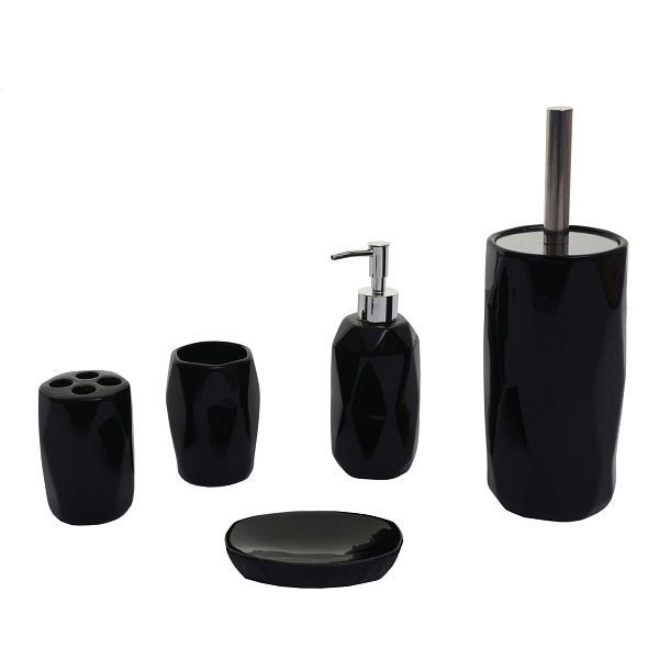 Mendler 5-teiliges Badset HWC-H88, WC-Garnitur Badezimmerset Badaccessoires, Keramik, schwarz, 74239