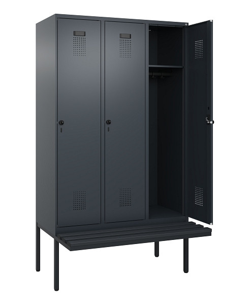 C+P Spind Evolo PLUS, 3 Abteile, 2120x1200x815mm, 7016/7016, Haken 4, Drehriegel, Material Sitzfläche Kunststoff, 0490407-32 S10070