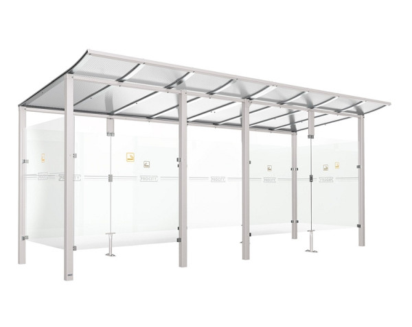 Procity Raucherunterstand Modulo -Mit Frontverkleidung - Tiefe 1990 mm, Farbe RAL 7044, Maße: Breite 5000 x Höhe 2250 x Tiefe 2000 mm, 529571.7044