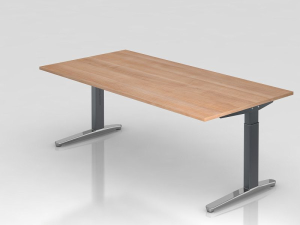 Hammerbacher Schreibtisch C-Fuß 200x100cm Nussbaum/Graphit (Poliert), Rechteckform, VXB2E/N/GC
