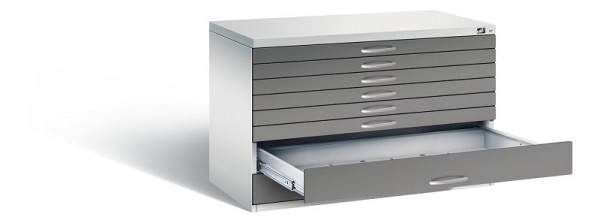 C+P Flachablageschrank Serie 7100_7200, H760xB1100xT765mm, Farbe: Lichtgrau / Vulkangrau, Bügelgriff, 7101-200 S10213