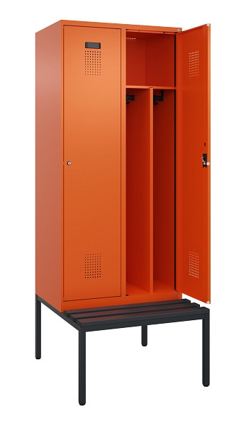 C+P Spind Evolo PLUS, 2 Abteile, 2120x800x815mm, 2004/2004, Haken 4, Zylinderschloss, Sitzfläche Kunststoff, Sitzbank, Trennwand, 0490507-22F S10103