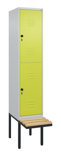 C+P Doppelstöckiger Spind Classic PLUS, 2120x400x815mm, 7035/0024, Drehriegel, Sitzleisten aus Buche, schwebende Sitzfläche, 0803407-12 S10010