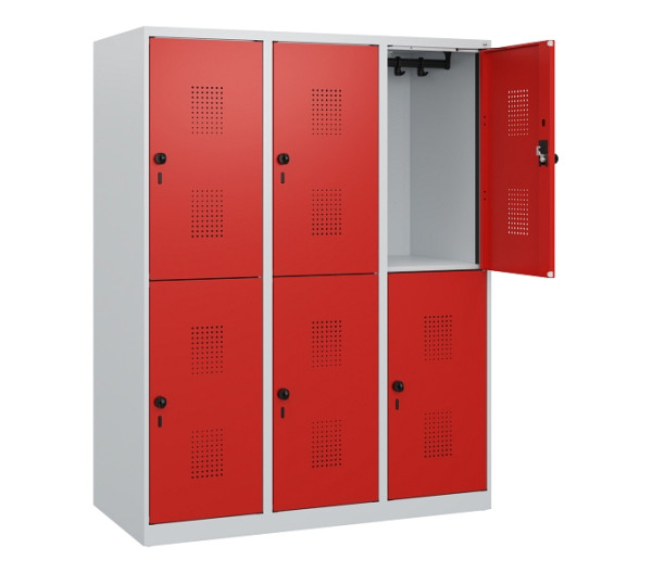 C+P Doppelstöckiger Spind Evolo PLUS, 6 Fächer, 1530x1200x500mm, 7035/3020, Drehriegel, 0493005-32 S10005
