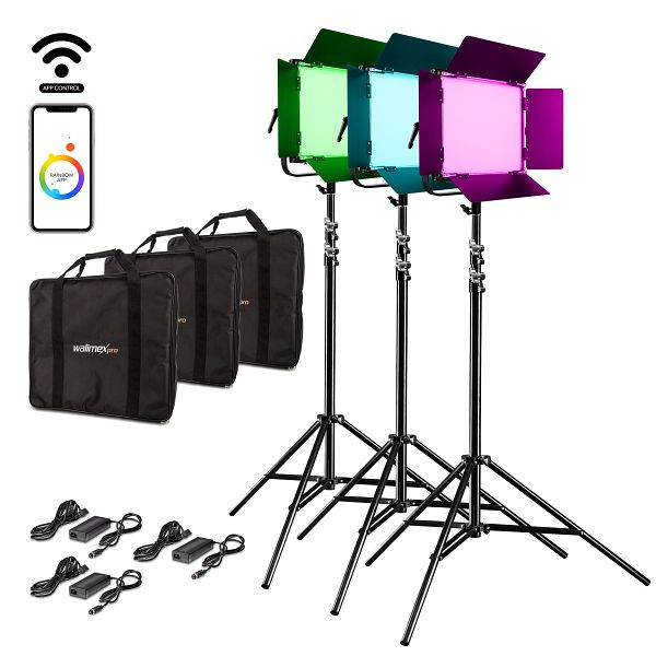 Walimex pro LED Rainbow 100W RGBWW Set 3 (3x Rainbow 100W, 3x Lampenstativ GN-806), 1023068