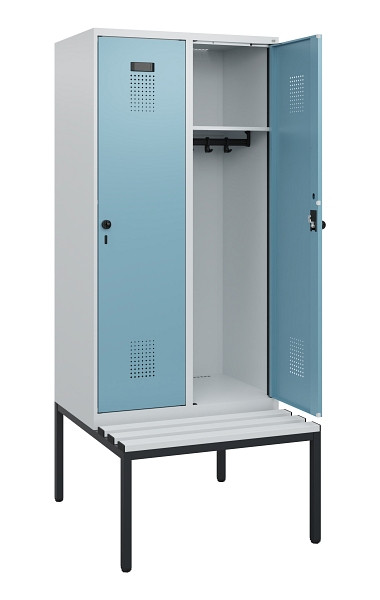 C+P Spind Evolo PLUS, 2 Abteile, 1950x800x815mm, 7035/0010, Drehriegel, Sitzfläche Kunststoff, Sitzbank, 0490505-22 S10063
