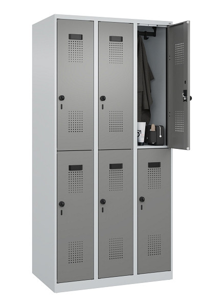C+P Doppelstöckiger Spind Evolo PLUS, 6 Fächer, 1850x900x500mm, 7035/0004, Drehriegel, 049300-30 S10014