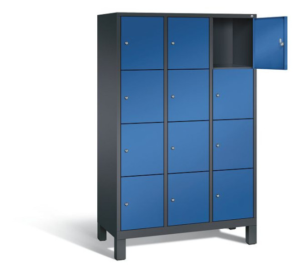 C+P Schließfachschrank Evolo, H1850xB1200xT500mm, Farbe: Schwarzgrau / Enzianblau, 48010-324 S10068