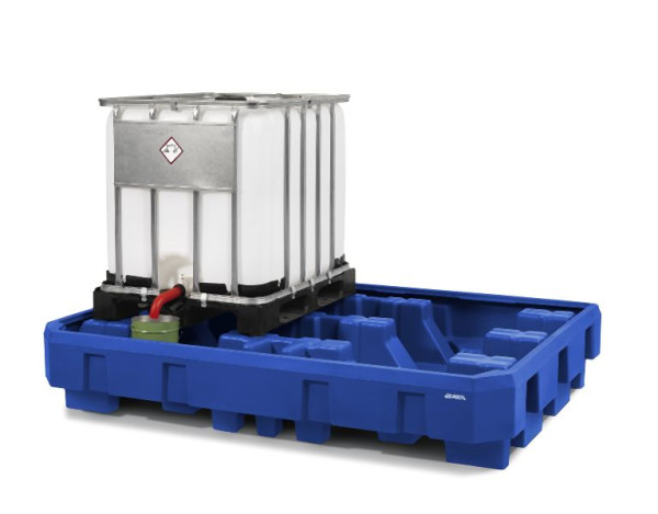 DENIOS Auffangwanne aus Polyethylen (PE) für 2 IBC à 1000 Liter, mit Abfüllbereich, 328327