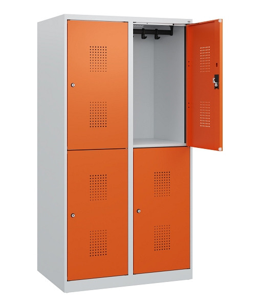 C+P Doppelstöckiger Spind Evolo PLUS, 4 Fächer, 1530x800x500mm, 7035/2004, Zylinderschloss, 0493005-22 S10022
