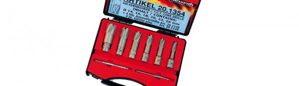 Karnasch Set BASIC, Hard-Line55 6 Hartmetall-bestückte Kernbohrer: Nutzlänge 55mm, Fein Quick-In Schaft 18mm, 201354