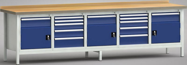 KLW Profi-Werkbank - 3000 x 700 x 905 mm L x T x H (ERGO-Version), Schrank 150EA/Tür und 2x50EA/100EA/125EA/175EA, WP450E-3000M45-E7025