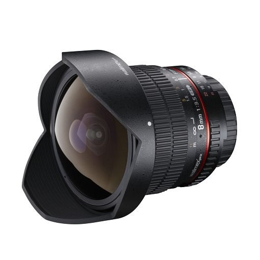 Walimex pro Objektiv 8/3,5 Fisheye II für Canon EF-S, mit Gegenlichtblende MF, Objektivbeutel, Schutzdeckel, 1018698