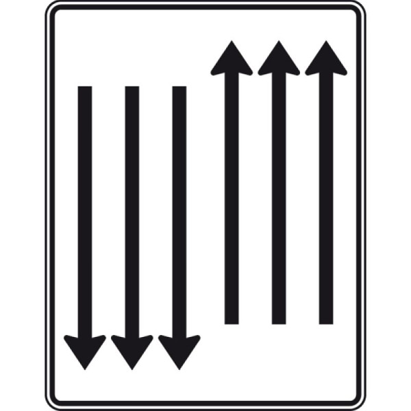 Stein HGS Fahrstreifentafel mit Gegenverkehr, dreistreifig in Fahrtrichtung, dreistreifig in Gegenrichtung, Nr. 522-36, RA2/Flachform 3mm, ohne Entfernungsangabe, 1600x1250mm, 522-36-123