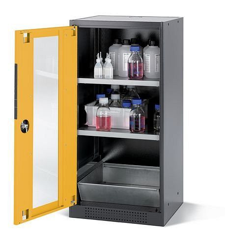 asecos Chemikalienschrank Systema CS-52LG, Korpus anthrazit, gelb, 2 Einlegeböden und Bodenwanne, 202623