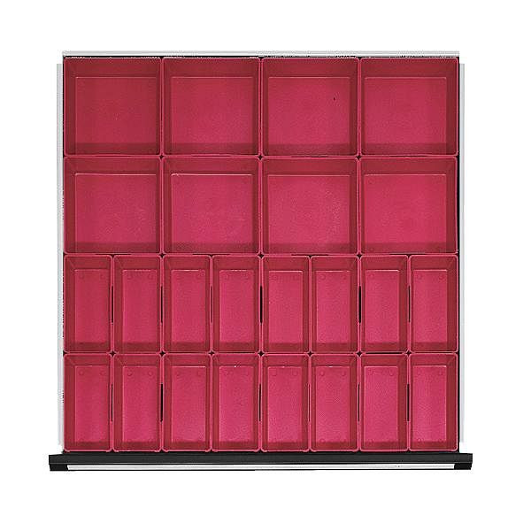 ANKE Werkbänke Kleinteilekästen; für Schublade 750 x 600 mm (BxT); für Fronthöhe 90 - 120 mm; 10 Stück á 150 x 150 mm + 20 Stück á 75 x 150 mm, 903.223