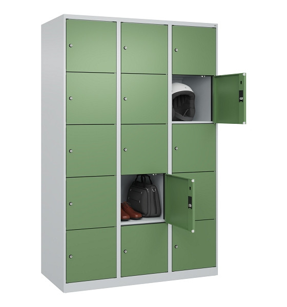 C+P Schließfachschrank Evolo PLUS, 15 Fächer, 1850x1200x500mm, 7035/6011, 049000-325 S10010