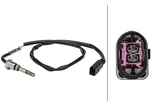 HELLA Sensor, Abgastemperatur, 2-polig, geschraubt, Kabel: 540mm, 6PT 358 181-091