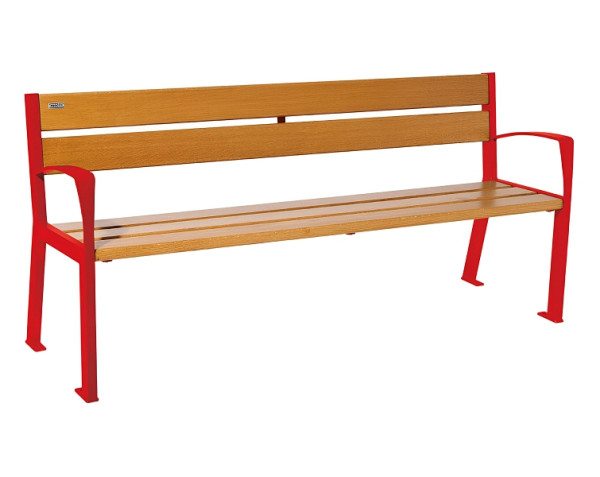 Procity Sitzbank Silaos 5 Holzlatten, 1800 mm, Mit Armlehne, Holz & Stahl, helle Eiche/RAL 3020, 209512.3020.CHEC