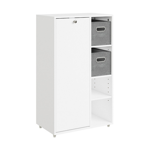 SoBuy Wäscheschrank Weiß, Standschrank mit Tür und offenem Fach, Aufbewahrungsschrank aus Spanplatte, 50×30×85 cm, Tragkraft 35 kg, BZR218-W