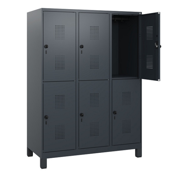 C+P Doppelstöckiger Spind Evolo PLUS, Füße, 6 Fächer, 1630x1200x500mm, 7016/7016, Drehriegel, 0493105-32 S10016