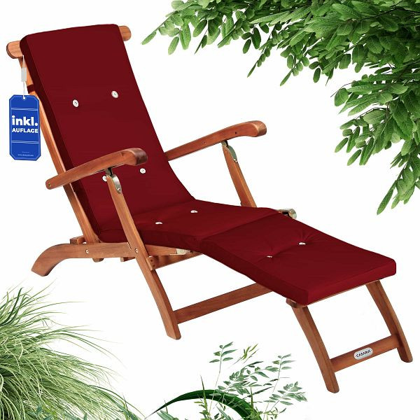 casaria Gartenliege Queen Mary® Akazie FSC®-zertifiziert inkl Auflage Rot, 997491