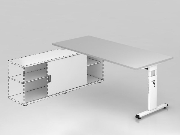 Hammerbacher Anbauschreibtisch T-Fuß 180x80cm, Grau/Weiß, Rechteckform, Aufsatz auf Sideboard 1758, VOSE19/5/W