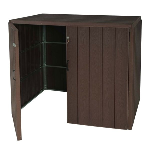 Mendler 2er WPC-Mülltonnenverkleidung HWC-J28, Premium Mülltonnenbox, Metall Holzoptik, erweiterbar, braun, 76012+76013+76014