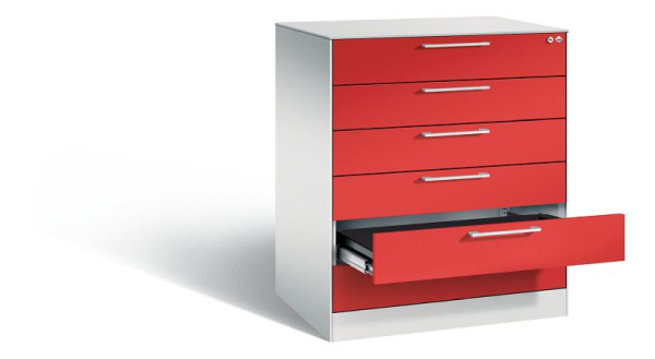 C+P Karteischrank Asisto, H1010xB800xT600mm, Farbe: Lichtgrau / feuerrot, Bügelgriff, 146243-624 S10035