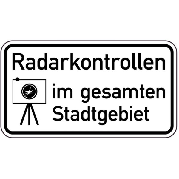 Stein HGS Sonderschild, Radarkontrollen im gesamten Stadtgebiet, 600 x 330 mm, 15016