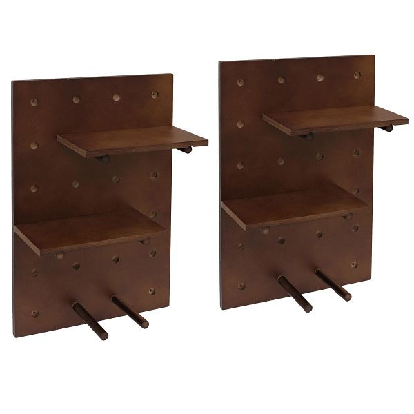Mendler 2er-Set Wandpaneel HWC-P24, Wanddekoration Wandregal Steckboard, 4 Ebenen Aufhängung 60x40cm FSC®, braun, 139718