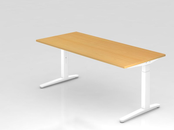 Hammerbacher Schreibtisch C-Fuß 180x80cm Buche/Weiß, Alu-Kufe Weiß, VXB19/6/WW