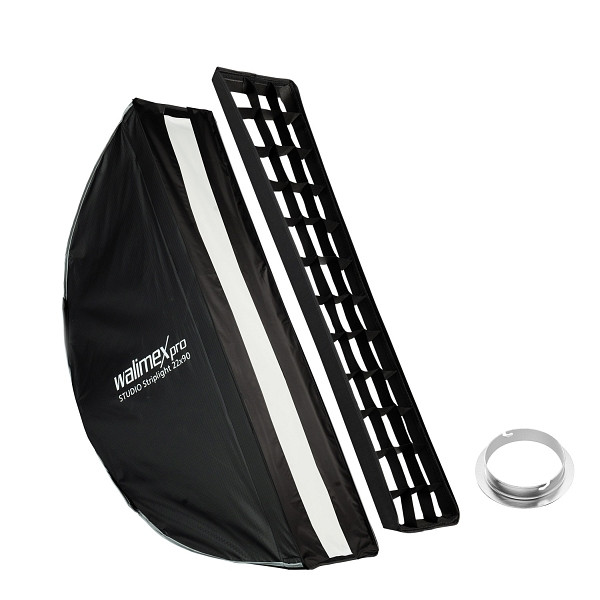 Walimex pro Studio Striplight Softbox 22x90cm + Softboxadapter für Elinchrom (Außendurchmesser: 15,2 cm), um 360° drehbar, inkl. Grid, Maske, 1023461