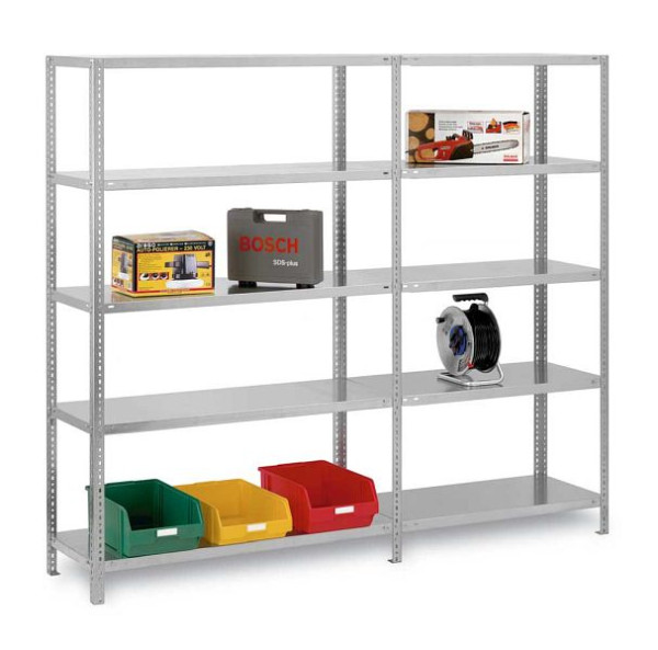 hofe Fachboden-Grundregal, 1500x400x1000 mm, 4 Fachebenen, verzinkt, 125 kg Fachlast, 500 kg Feldlast, zweiseitige Bedienung, WZG15410L