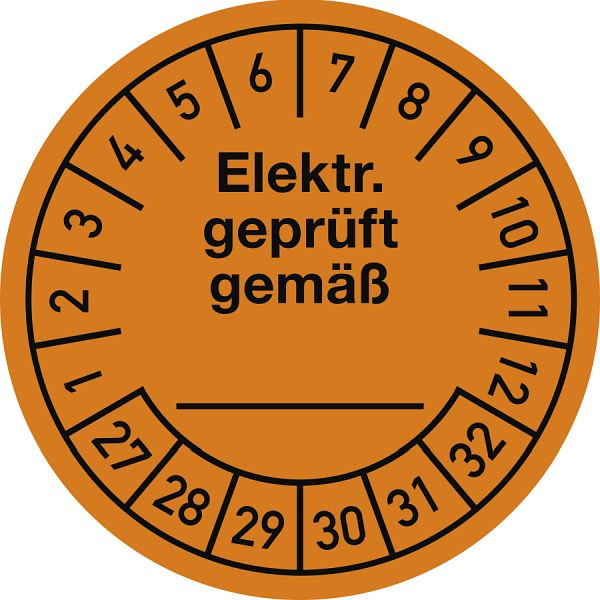 Moedel Prüfplakette Elektr. geprüft gemäß 2027-2032, Dokumentenfolie, Ø 30 mm, VE: 10 Stück/Bogen, 108243