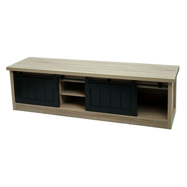 Mendler TV-Rack HWC-K75, Fernsehtisch TV-Board, Schiebetüren Staufächer, Holz-Optik Industrial Metall 43x150x40cm, naturfarben, 97156+97157