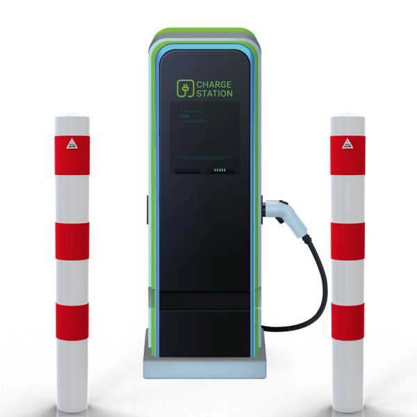 Stein HGS Absperrpoller als E-Ladesäulenschutz, Pfosten Ø 102 mm, rot, weiß, 63695.0009
