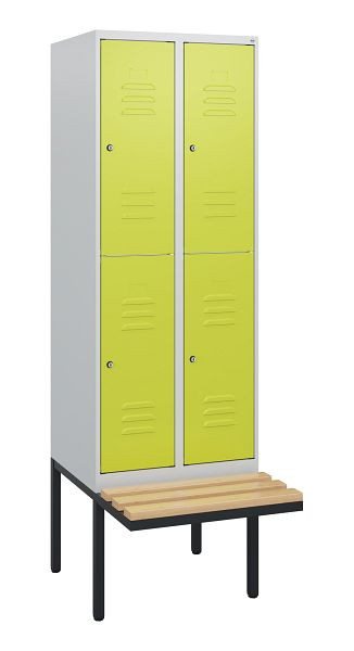 C+P Doppelstöckiger Spind Classic PLUS, 2 Abteile, 1950x600x815mm, 7035/0024, Zylinderschlösser, Buche-Sitzleisten, Sitzfläche, 0803405-20 S10040