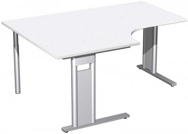 geramöbel PC-Schreibtisch links starr, C Fuß Blende optional, 1600x1200x720, Weiß/Silber, N-648320-WS