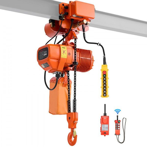 VEVOR Elektrischer Kettenzug 2000 kg, 6,1 m Hubhöhe, Dreiphasig, 100 m Funk- & 4,8 m Kabelfernbedienung, G100-Doppelkette, YXSDDHLHLJCKPBG25002V8