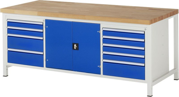 RAU Werkbank Serie 8000 - Modell 8908, B2000 x T900 x H840 mm, Systemunterbau B1995 x T850 x H800 mm, 03-8908A2-209B4S.11