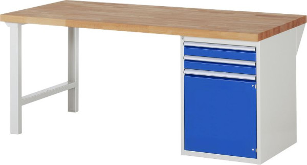RAU Werkbank Serie 7000 - Modell 7503-1, B2000 x T900 x H890 mm, Systemunterbau B2000 x T850 x H850 mm, mit 2 Schubladen und 1 Tür, 03-7503A1-209B4M.11