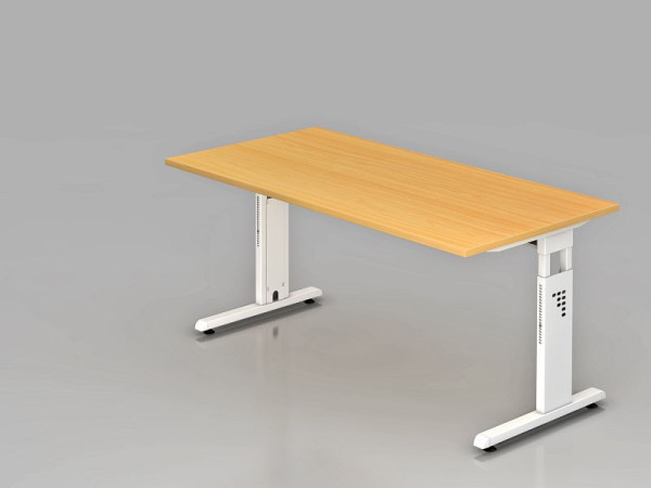 Hammerbacher Schreibtisch C-Fuß 160x80cm Buche/Weiß, Arbeitshöhe 65-85 cm, VOS16/6/W