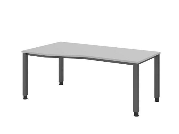 Hammerbacher Schreibtisch QS18, 180 x 100/80cm, Platte: Grau, 25 mm dick, 4-Fuß-Gestell in Graphit (ähnlich RAL 7012), Arbeitshöhe 68-83,5 cm, VQS18/5/G