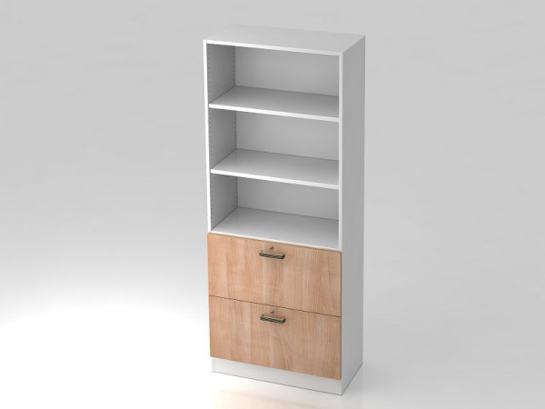 Hammerbacher Schrank 5OH, 2HR, Sockelblende Streifengriff Weiß/Nussbaum, 80x42x200,4 cm (BxTxH), V7300/W/N/SG