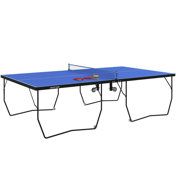 SPORTNOW Tischtennisplatte, klappbar, 8 Räder, pulverbeschichteter Rstahlrahmen, MDF, 274 x 152,5 x 76 cm, Blau, A90-333V00BU