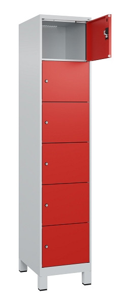 C+P Schließfachschrank Evolo PLUS, mit Füßen, 6 Fächer, 1950x400x500mm, 7035/30, Frontfarbe RAL 3020 Verkehrsrot, 049010-126 S10005