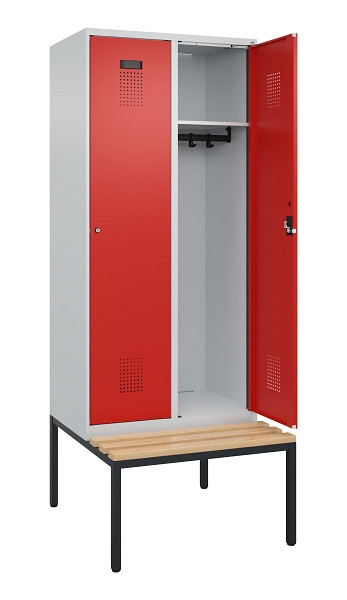 C+P Spind Evolo PLUS, 2 Abteile, 2120x800x815mm, 7035/3020, Haken 4, Zylinderschloss, Sitzfläche Buche-Hartholz, Sitzbank, 0490507-22 S10032