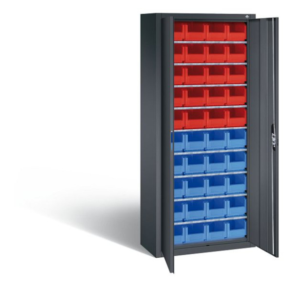 C+P Magazinschrank Serie 13, H1690xB700xT300mm, Farbe: Schwarzgrau, Muldengriff, 133413-22 S10042